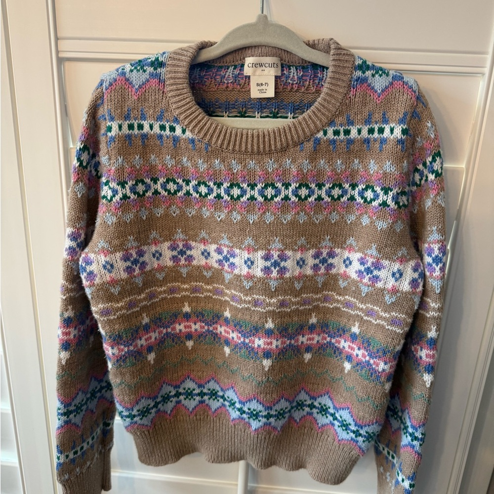 Crewcuts Girls’ Tan Multicolor Patterned Sweater